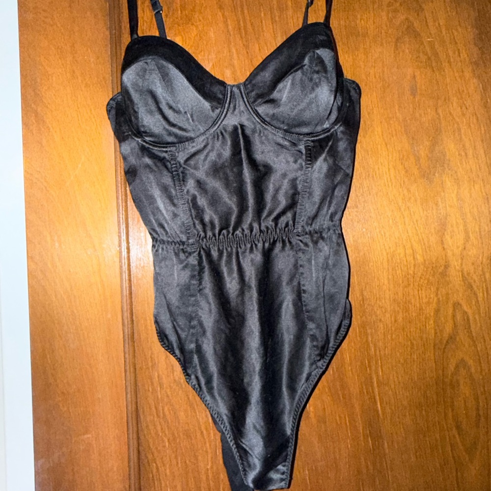 Fleur du Mal Midnight Silk Black Bodysuit size M